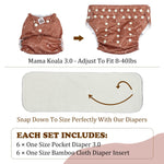 Mama Koala 3.0 Cloth Diapers for Babies with Suede Cloth Lining, Reusable Washable One Size Adjustable Pocket Diapers for Newborn and Toddler, 6 Pack with 6 5-Layer Natural Inserts (S-My Warm Heart)