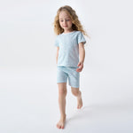 pureborn Baby Girl Pajamas Set Kids Short Sleeve Snug Fit Cotton Sleepwear Pjs 2pcs Set Blue Floral 12-18 Months