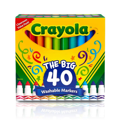 Crayola Ultra Clean Washable Markers (40ct), Broad Line Colored Markers for Kids, Coloring Book & Art Marker Set, Gifts for Kids. Ages 3+