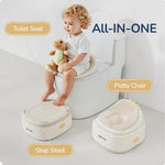 usbettas 3 in 1 Potty Training Toilet, Dinosaur Toddler Potty Training Seat for Boys Girls with Comfortable Cushion, Easy-to-Clean and Anti-Slip Potty Training Step Stool for Toilet (Beige)