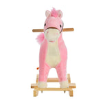 Qaba Rocking Horse Plush Animal on Wooden Rockers, Baby Rocking Chair with Sounds, Moving Mouth, Wagging Tail, Pink