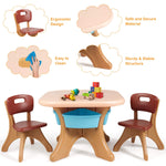 Costzon Kids Table and Chairs, 3 PCS Activity Desk Set w/ 4 Detachable Storage Bins for Indoor Outdoor Play Art Crafts Picnic Patio, Lightweight Toddler Table and Chair Set (Coffee & Blue)