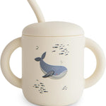 mushie 100% Silicone Training Cup & Straw for Toddlers | 6 Months+ (Whales)