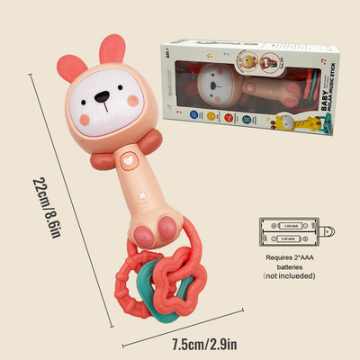 BIBEBRE Musical Rabbit Light-Up Toy and Teething Ring for Toddlers Sensory Chew and Fine Motor Skills Toy Baby Rattle and Teething Toys for 6 12 18 Month Babies (Rabbit)