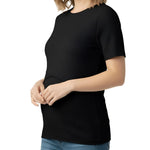 Motherhood Maternity Women's Short Sleeve Crew Neck Cross-Over Nursing Tee Shirt for Breastfeeding with Easy Access, Black, Large