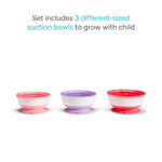 Munchkin Stay Put Munchkin Suction Baby Bowls with Lids - Dishes for Babies and Toddlers, Self-Feeding Bowl Set for Kids 6+ Months, 3 Pack, Pink/Purple
