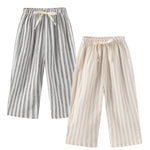 Ashmyova Classic Casual Pants for Boys Thin Cotton Stripe Elastics Waist Spring Summer Trousers Toddler Long Pants 2Pcs Black/Khaki Size 12-18 Months