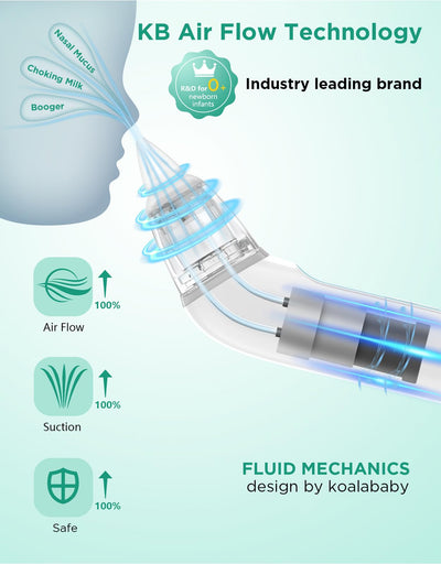 Koalababy Electric Nasal Aspirator for Baby, Large Flow, Baby Nose Sucker with 3 Suction Levels, Rechargeable Nose Cleaner for Toddlers, Music and Light Soothing, Soft Silicone Tips