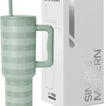 Simple Modern 40 oz Trek Tumbler with Handle and Straw Lid | Cup Holder Friendly Insulated Stainless Steel Travel Mug | Almond Birch