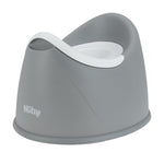 Gray and white Nuby baby potty chair on a white background