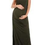 Smallshow Women's Split Long Maternity Dress Sleeveness Ruched Pregnancy Clothes Medium Army Green