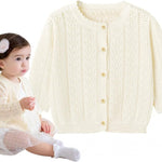 Simplee kids Baby Girl Thin Sweater Solid White Pink Cardigans for Toddler 0-3Years