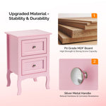 Bonnlo Nightstand Set of 2, Nightstands with 2 Drawers, Bed Side Table/Night Stand, Pink Nightstand, Small Nightstand for Bedroom, College Dorm, Kids’ Room, Living Room, Wood, 16W x 12D x 24H
