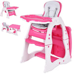 Costzon Baby High Chair, 3 in 1 Infant Table and Chair Set, Convertible Booster Seat with 3-Position Adjustable Feeding Tray, Adjustable Seat Back, 5-Point Harness (Pink)