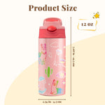 12oz Alpaca Kids Water Bottle, Cartoon Water Bottle for School, Pink Kids Insulated Bottles with Straw & Handle, Leak-Proof, BPA-free, Straw Lid, Stainless Steel for Travel Gift Cup for Girls(1pc)