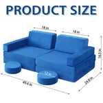 Jadoxy Modular Kids Play Couch, Kids Sectional Couch Sofa, Bedroom and Playroom Convertible Foam for Toddlers, Floor Cushion for Imaginative Boys and Girls (Dark Blue-Suede)