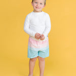 RUGGEDBUTTS Boys UPF50+ Sun Protection Striped Color Block Swim Trunks - Beach Bound, 6-12m