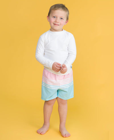 RUGGEDBUTTS Boys UPF50+ Sun Protection Striped Color Block Swim Trunks - Beach Bound, 6-12m
