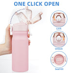 BJPKPK Water Bottle with Straw 18oz Insulated Water Bottles Reusable Stainless Steel Metal Thermal Flask with Leak Proof Lockable Lid and Carry Handle,Light Pink