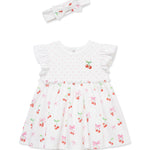 Little Me Clothes for Baby Girls' Cherries Bodysuit Dress with Headband, White/Rose Shadow/Multi, 12 Months