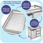 Badger Basket Modern Baby Changing Table - Nursery Furniture with Laundry Hamper and 3 Storage Drawers - Diaper Changing Station with Safety Belt, Changing Pad, and Organizer Baskets - Gray and White