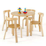 Costzon Kids Table and Chair Set, 5-Piece Wooden Activity Desk Set w/Toy Bricks, Classroom Playroom Daycare Furniture for Playing, Drawing, Reading, Bentwood Toddler Table and Chairs (Natural)