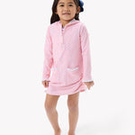 RuffleButts Girls UPF50+ Sun Protective Ruched Quarter-Zip Cover-Up - Pink Polka Dot, 10