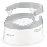 White baby seat with gray cushion on a white background, featuring the Joolbaby brand.