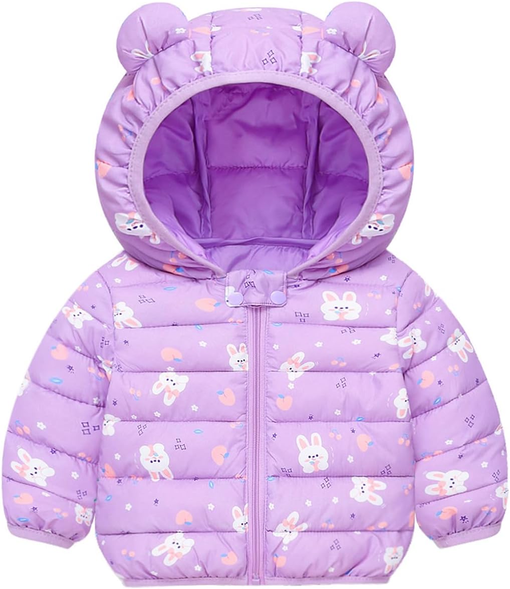 AIWUHE Baby Winter Hooded Down Jacket Boys Girls Light Warm Puffer Coats Toddler Bear Ears Zipper Up Down Coats Outwear 6M-4T