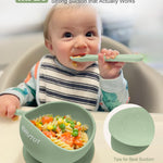 Qyeejong Silicone Suction Bowls for Baby Toddler - BPA Free Silicone Bowl and Spoon Set for Baby Led Weaning & Self Feeding - Toddler Sticky Dishes, Microwave & Dishwasher Safe