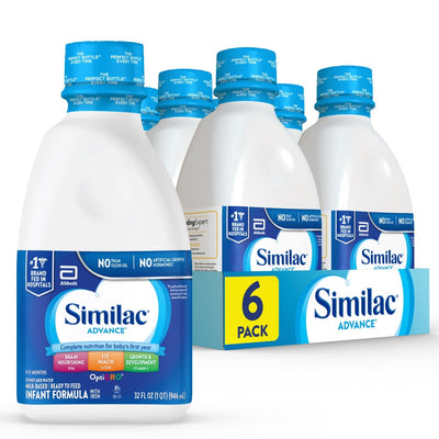 Similac Advance infant formula bottles and packaging on a white background