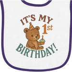 inktastic Cute Teddy Bear 1st Birthday Celebration Baby Terry Cloth Bib