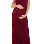 Smallshow Women's Split Long Maternity Dress Sleeveness Ruched Pregnancy Clothes Medium Wine