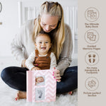 Pearhead Baby Memory Book, First 5 Years Baby Milestone Book, Pregnancy Journal, Gender Neutral Newborn Keepsake, With Clean-Touch Ink Pad For Baby's Handprint or Footprint, Pink Chevron