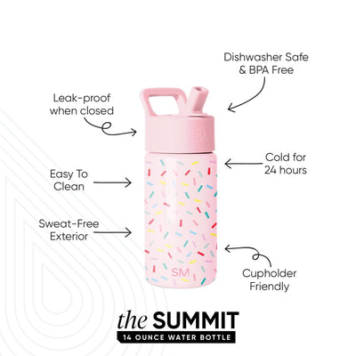 Simple Modern Kids Summit Water Bottle with Straw Lid | 14oz Stainless Steel Cup Insulated Tumbler for Toddlers, School | Confetti