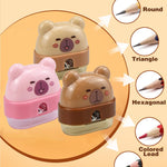 3 PCS Cute Pencil Sharpeners, Kids Pencil Sharpener Manual, Hand Held Pencil Sharpener, Funny Sharpeners Cartoon with Lid, Kawaii Capybara Stationary Gifts Mini School Office Supplies