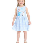 Disney Frozen Toddler Girl Dress Elsa Olaf Character Print Casual Sundress Sleeveless Summer Outfit School Holiday Clothes Blue 2T