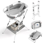 BALLA BALEIN Baby Bathtub with Stand, 2-in-1 Collapsible Bath Tubs for Newborn to Toddler, Infant Bathtub with Folding Stand, Portable Bathtub for Baby Including Soft Cushion, Storage Pad