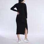 Motherhood Maternity Women's Long Sleeve Rib Knit Column Midi Pregnancy Bodycon Dress, Black, Large