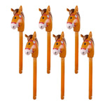 6PCS Inflatable Stick Horse,Blow Up Horse Head on Stick Pony Costume Western Cowboy Cowgirl Baby Shower Birthday Party Decorations Halloween Supplies Favors Props, 38 Inches (Brown)