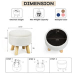 OGEMXU Ottoman Foot Rest, Small Round Ottoman with Storage, Boucle Teddy Velvet Footstool with Wood Legs, Soft Sponge Storage Ottoman for Living Room, Bedroom, Couch, Enterway (Cream)