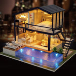 CUTEROOM Miniature House Kit, DIY Dollhouse Kit for Adults to Build, Mini House Making Kit with Furnitures, Time Apartment Dollhouse Kit with Swimming Pool Gifts for Women Girls