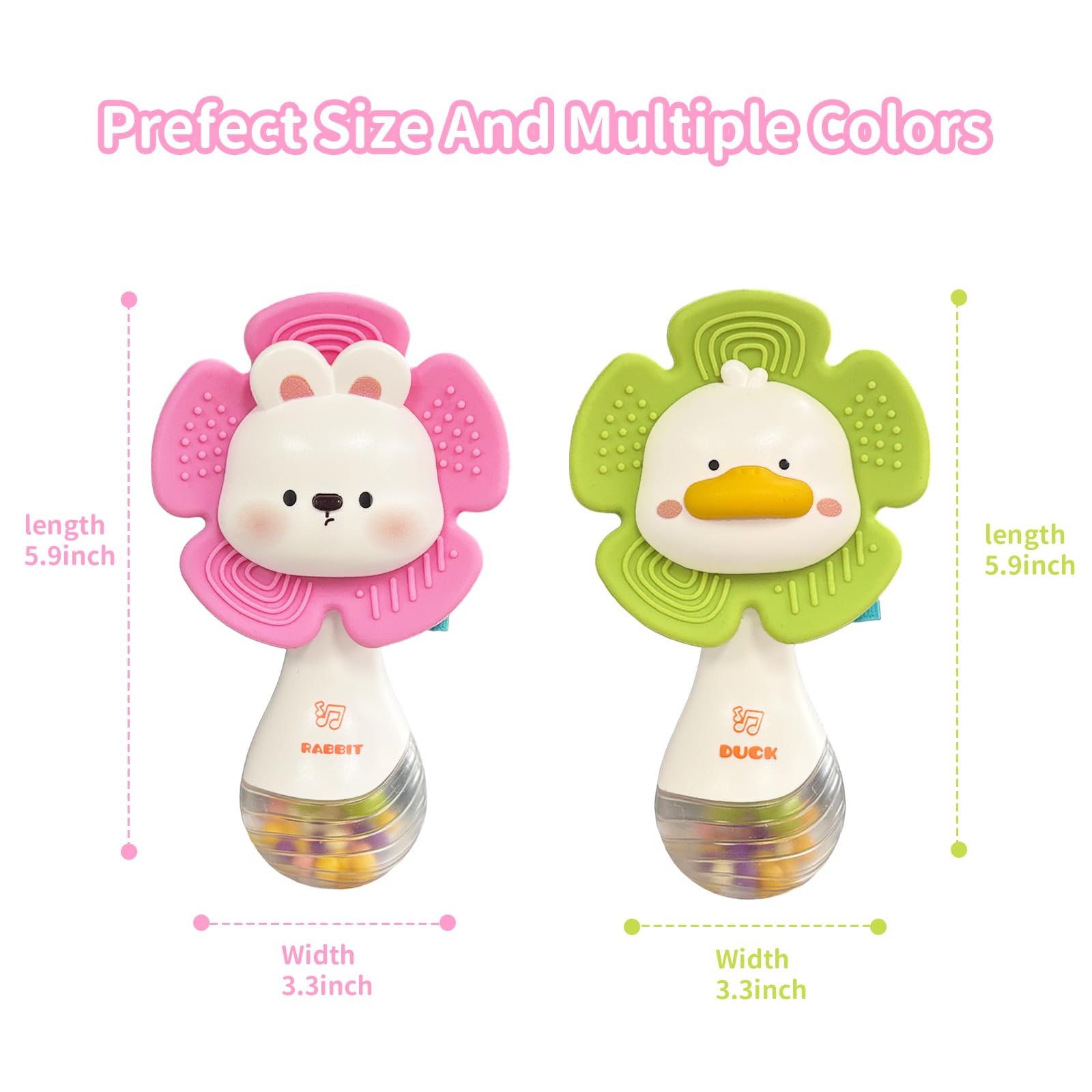 Weirtoya 2 PCS Baby Rattles Teething Toys 3-6 Month, Baby Toys for 0-12 Months Sensory Toys Infant Toys 0-6 Months, Newborn Boys and Girls Must Haves Toys Babies Gifts