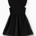 PATPAT Toddler Girls Tulle Dress Tutu Birthday Princess Dresses Formal Photo Shoot Outfit Summer Clothes 5-6 Years Black