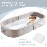 BYBYME Portable Toddler Floor Bed - Waterproof Folding Travel Crib with Washable Fitted Sheet, Ideal Toddler Cots for Sleeping and Sleepovers, Grey