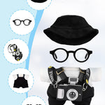 17cm Doll Clothes – 6-Piece Set, Hat + Overalls + Shirt + Camera + Glasses + Shoes, Cute and Premium Dolls Outfit Accessories (Black)