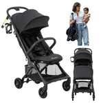 BabbleRoo Hoplite Compact Stroller – Lightweight Travel Stroller for Airplane (12.3 lbs), Newborn to 55 lbs, Easy Fold, PU Wheels, Alloy Frame, Near-Flat Recline, Raincover, Cup Holder, Baby Stroller