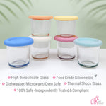 Elk and Friends 4oz Borosilicate Glass Baby Food Storage Jars with Silicone Lid | Strong Glass | Set of 6 | Microwave, Oven & Dishwasher Safe | Infant and Babies
