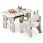 Costzon Kids Table and Chair Set, Graffiti Activity Table w/Flip-Top Tabletop Bookshelf, Erasable Magnetic Drawing Board, Storage, Adjustable Height for Drawing, Toddlers Art Table & Chair (Gray)