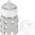 Lifefactory 8-Ounce Wide Neck Glass Baby Bottle with Protective Silicone Sleeve and Stage 2 Nipple, Stone Grey (LG2211WCG4)